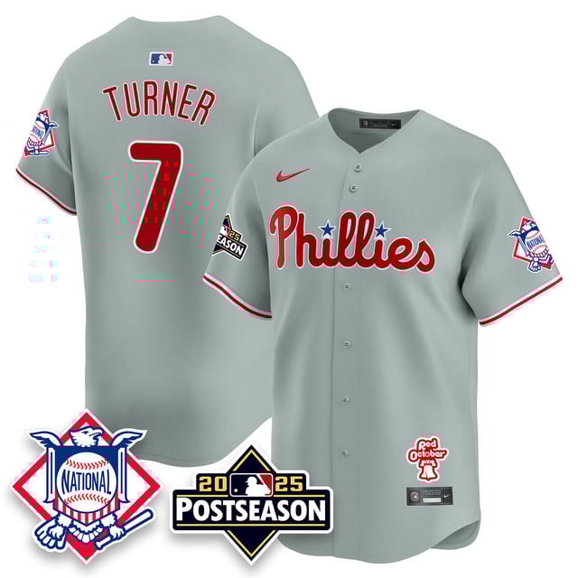 Men's Philadelphia Phillies 2025 Postseason Jersey gray #7 Trea Turner