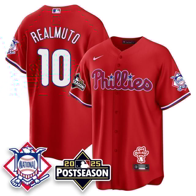 Men's Philadelphia Phillies 2025 Postseason Jersey red #10 J.T. Realmuto