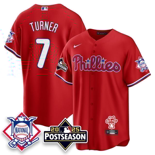 Men's Philadelphia Phillies 2025 Postseason Jersey red #7 Trea Turner