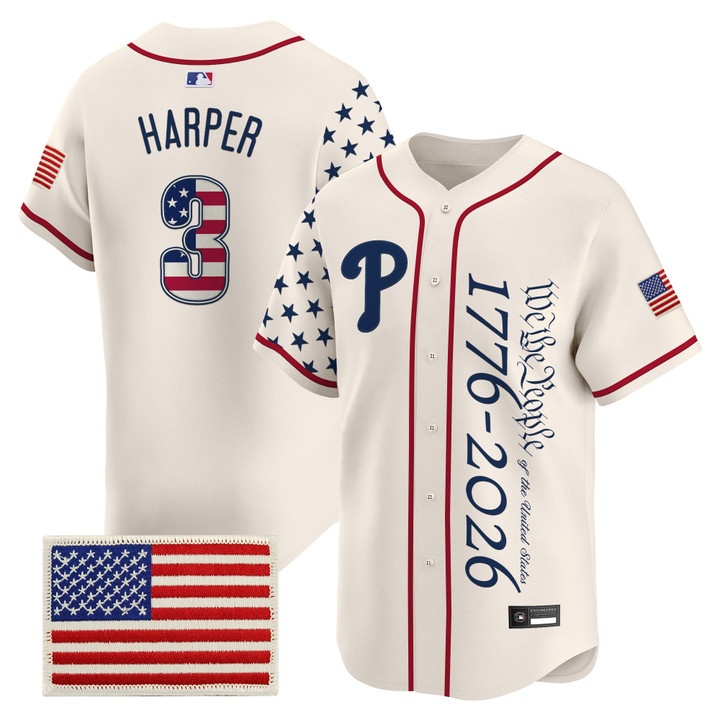 Men's Philadelphia Phillies America 250 Edition Vapor Premier Limited Jersey V2 CREAM #3 BRYCE HARPER