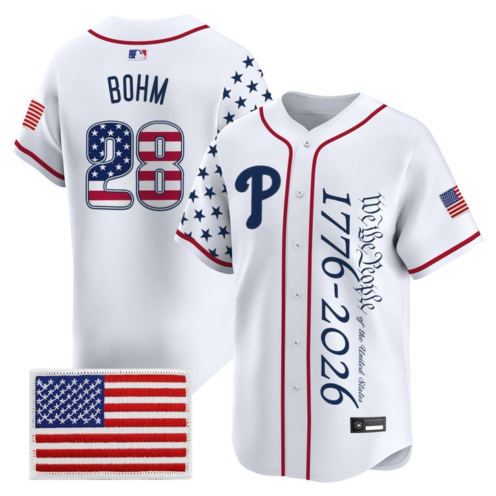 Men's Philadelphia Phillies America 250 Edition Vapor Premier Limited Jersey V2 WHITE #28 ALEC BOHM