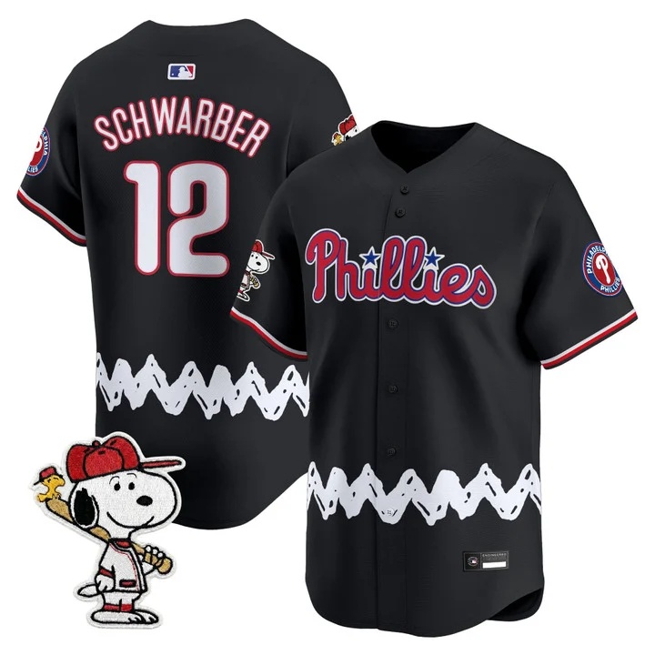 Men's Philadelphia Phillies x Peanuts Vapor Premier Limited Jersey BLACK#12 KYLE SCHWARBER