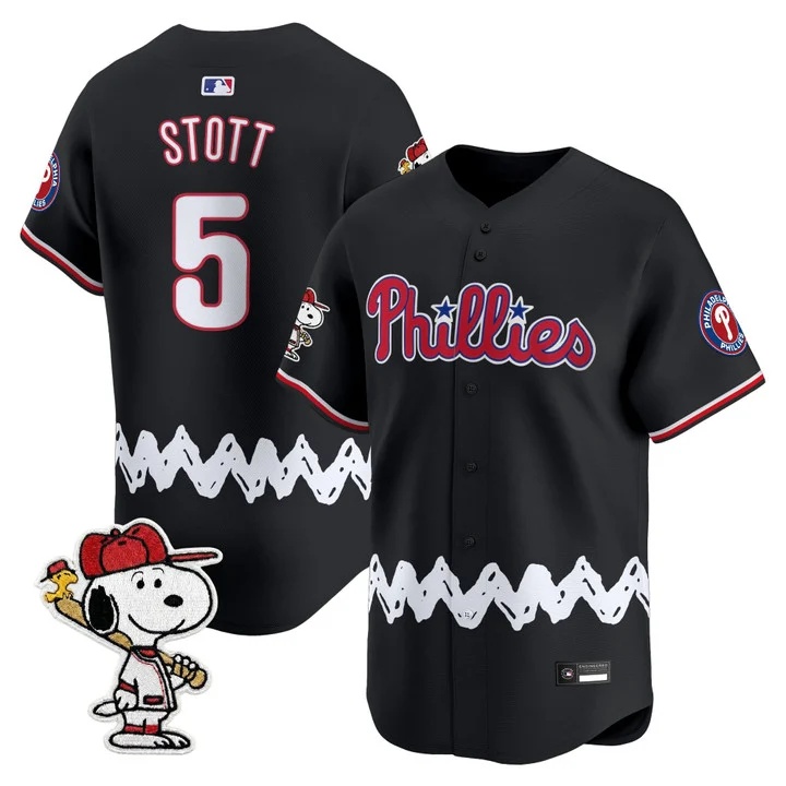 Men's Philadelphia Phillies x Peanuts Vapor Premier Limited Jersey BLACK#5 BRYSON STOTT