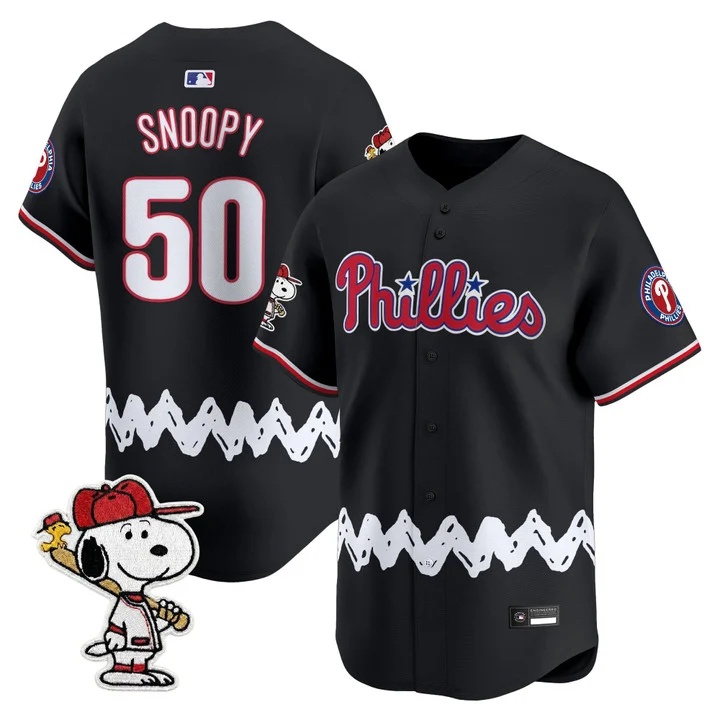 Men's Philadelphia Phillies x Peanuts Vapor Premier Limited Jersey BLACK#50 SNOOPY