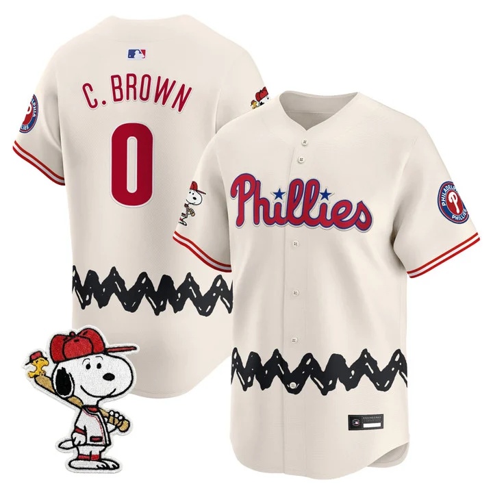 Men's Philadelphia Phillies x Peanuts Vapor Premier Limited Jersey CREAM#0 CHARLIE BROWN