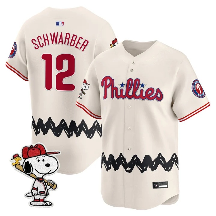 Men's Philadelphia Phillies x Peanuts Vapor Premier Limited Jersey CREAM#12 KYLE SCHWARBER