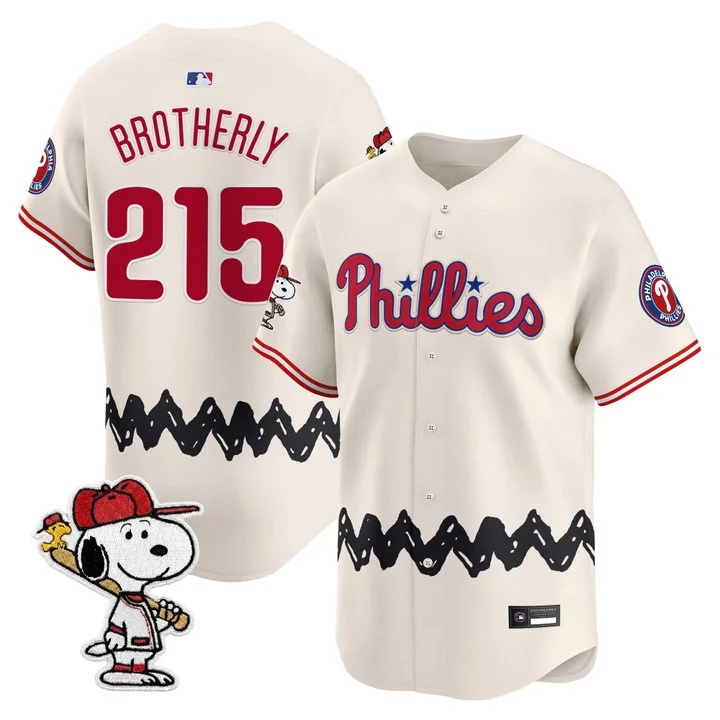 Men's Philadelphia Phillies x Peanuts Vapor Premier Limited Jersey CREAM#215 BROTHERLY