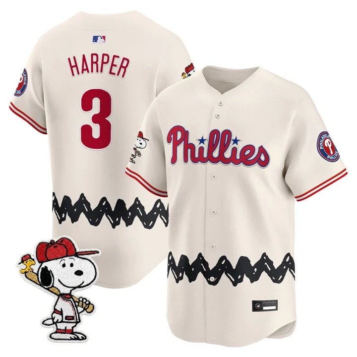 Men's Philadelphia Phillies x Peanuts Vapor Premier Limited Jersey CREAM#3 BRYCE HARPER