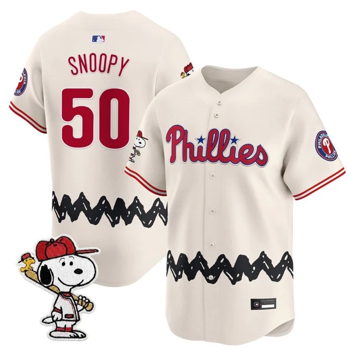 Men's Philadelphia Phillies x Peanuts Vapor Premier Limited Jersey CREAM#50 SNOOPY