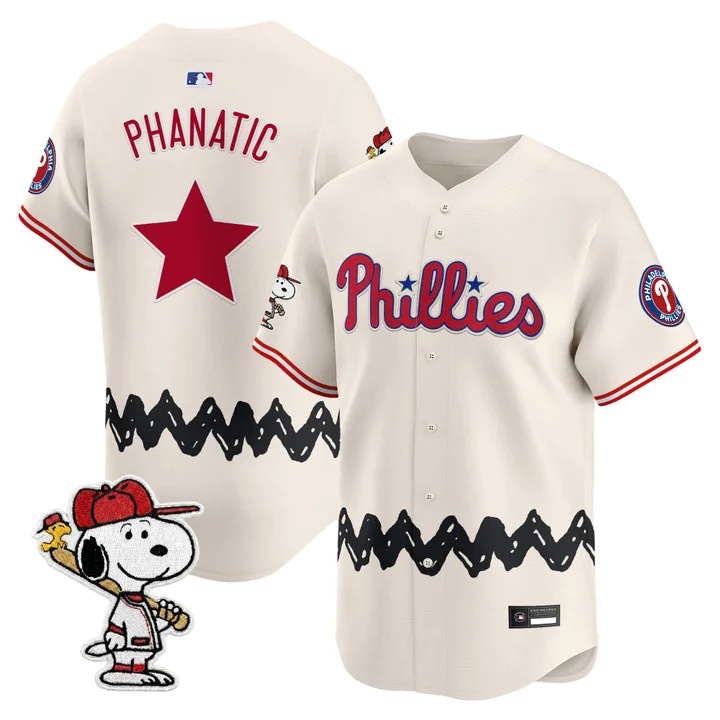 Men's Philadelphia Phillies x Peanuts Vapor Premier Limited Jersey CREAM PHANATIC