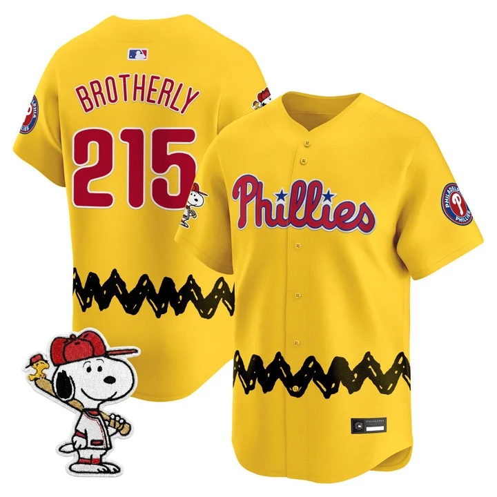 Men's Philadelphia Phillies x Peanuts Vapor Premier Limited Jersey GOLD#215 BROTHERLY