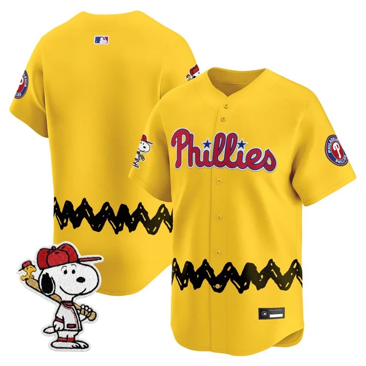 Men's Philadelphia Phillies x Peanuts Vapor Premier Limited Jersey GOLD BLANK
