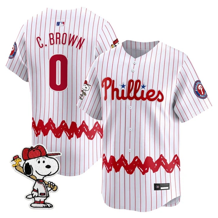 Men's Philadelphia Phillies x Peanuts Vapor Premier Limited Jersey PINSTRIPE#0 CHARLIE BROWN