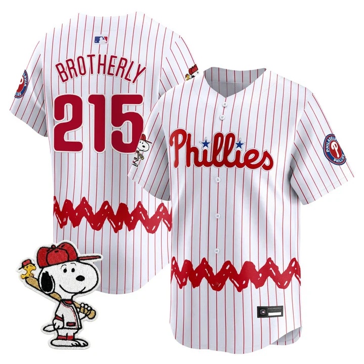 Men's Philadelphia Phillies x Peanuts Vapor Premier Limited Jersey PINSTRIPE#215 BROTHERLY
