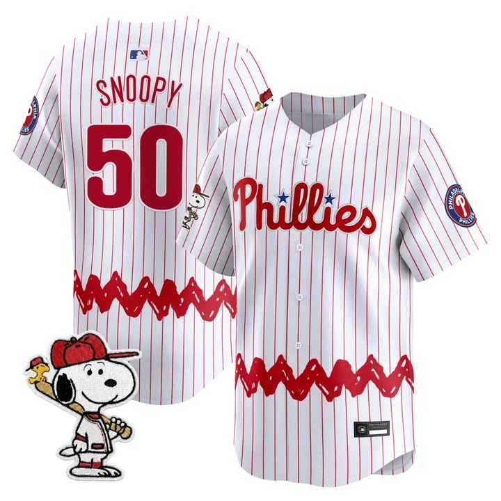 Men's Philadelphia Phillies x Peanuts Vapor Premier Limited Jersey PINSTRIPE#50 SNOOPY