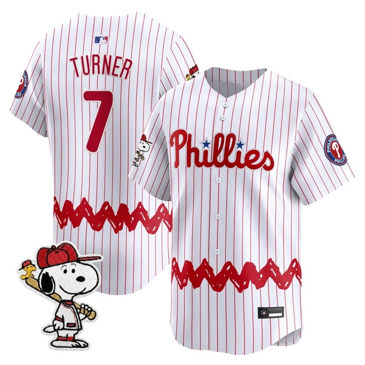 Men's Philadelphia Phillies x Peanuts Vapor Premier Limited Jersey PINSTRIPE#7 TREA TURNER