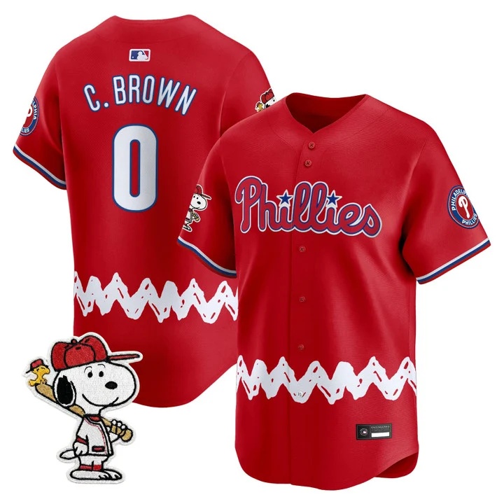 Men's Philadelphia Phillies x Peanuts Vapor Premier Limited Jersey RED#0 CHARLIE BROWN