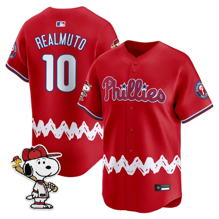 Men's Philadelphia Phillies x Peanuts Vapor Premier Limited Jersey RED#10 J.T.REALMUTO