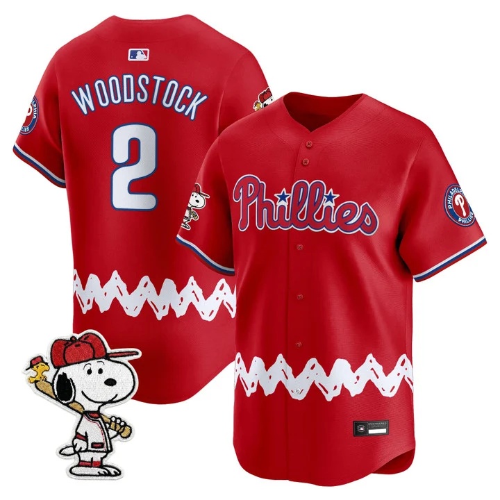 Men's Philadelphia Phillies x Peanuts Vapor Premier Limited Jersey RED#2 WOODSTOCK