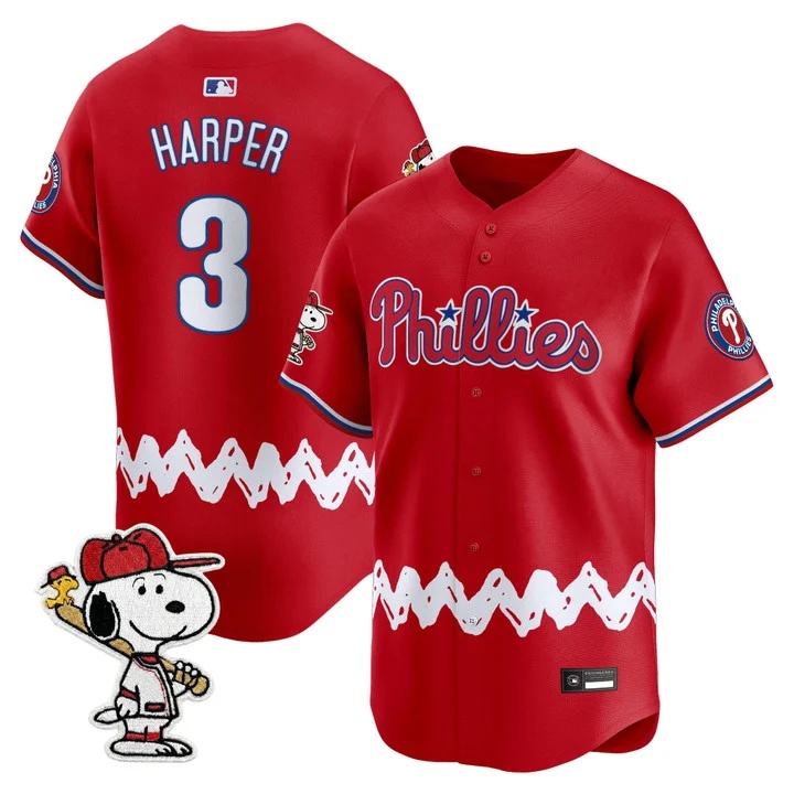 Men's Philadelphia Phillies x Peanuts Vapor Premier Limited Jersey RED#3 BRYCE HARPER