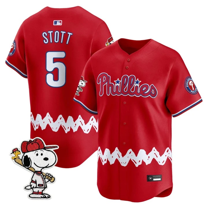 Men's Philadelphia Phillies x Peanuts Vapor Premier Limited Jersey RED#5 BRYSON STOTT