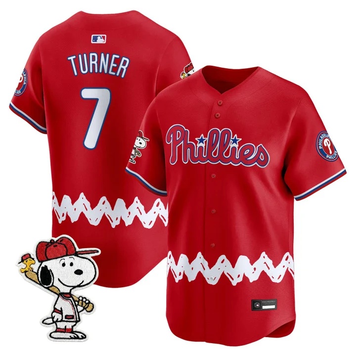 Men's Philadelphia Phillies x Peanuts Vapor Premier Limited Jersey RED#7 TREA TURNER