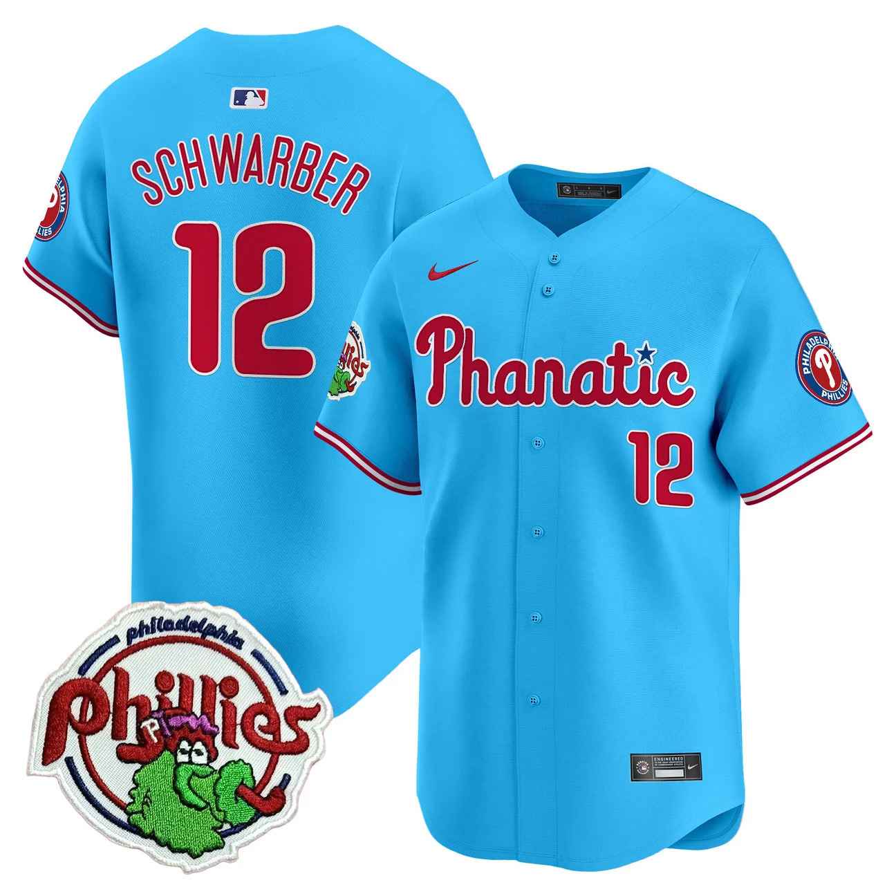 Men's Phillies Phanatic Patch Vapor Premier Limited Jersey BLUE #12 KYLE SCHWARBER