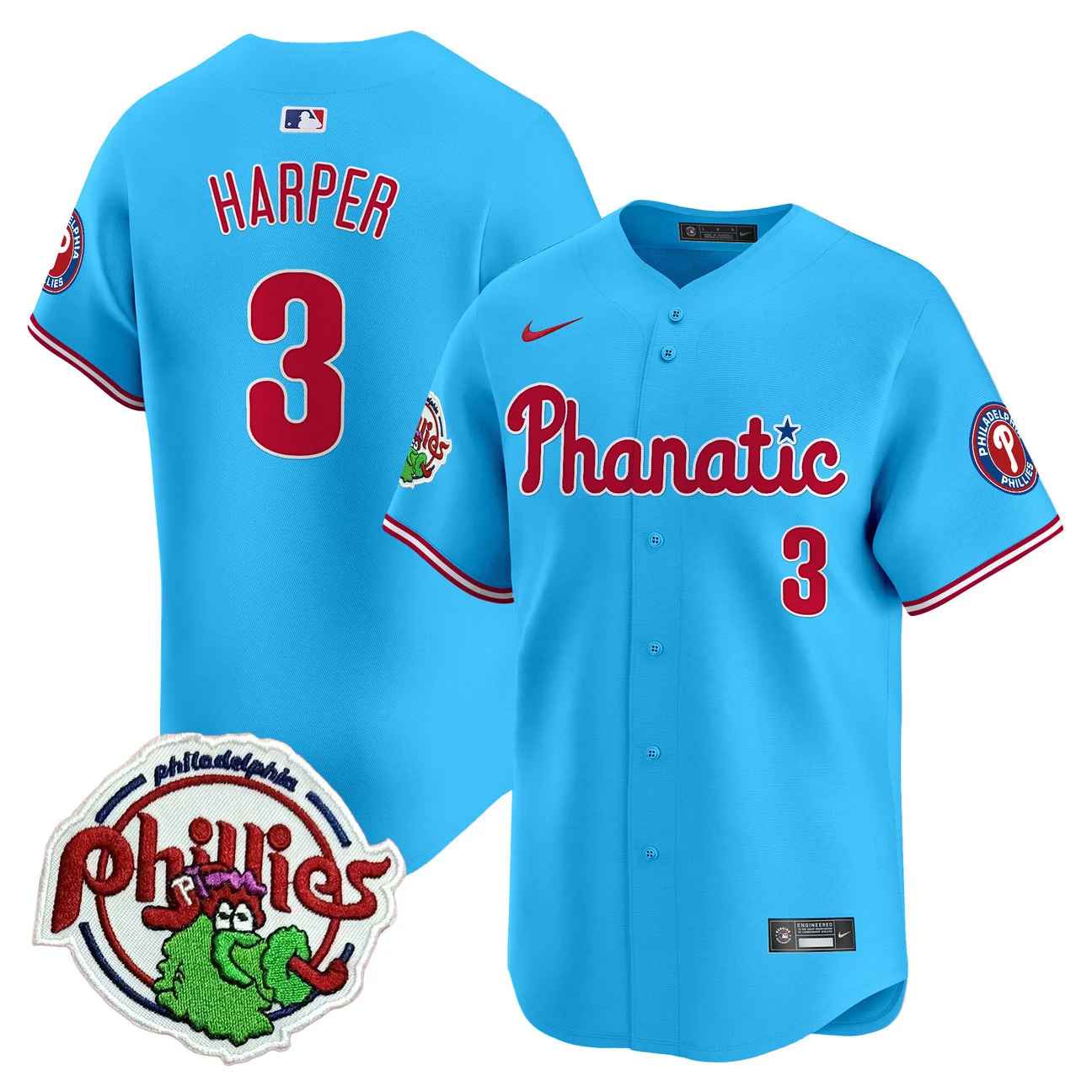 Men's Phillies Phanatic Patch Vapor Premier Limited Jersey BLUE #3 BRYCE HARPER