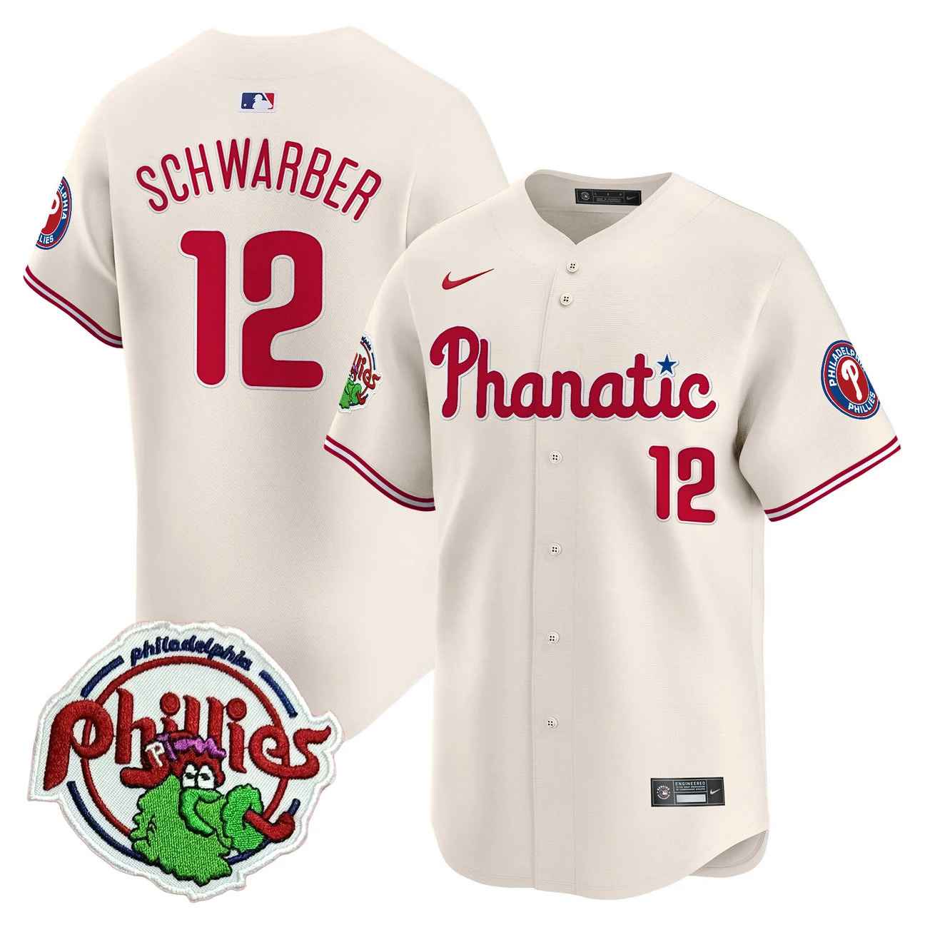 Men's Phillies Phanatic Patch Vapor Premier Limited Jersey CREAM #12 KYLE SCHWARBER