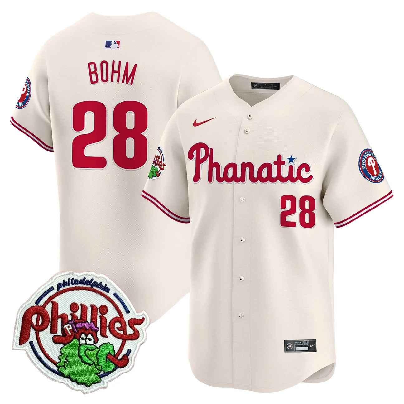 Men's Phillies Phanatic Patch Vapor Premier Limited Jersey CREAM #28ALEC BOHM