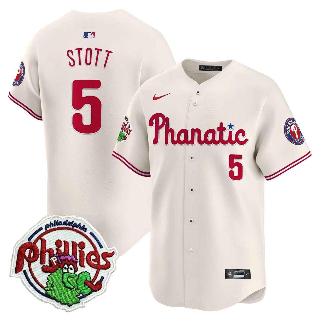 Men's Phillies Phanatic Patch Vapor Premier Limited Jersey CREAM #5 BRYSON STOTT