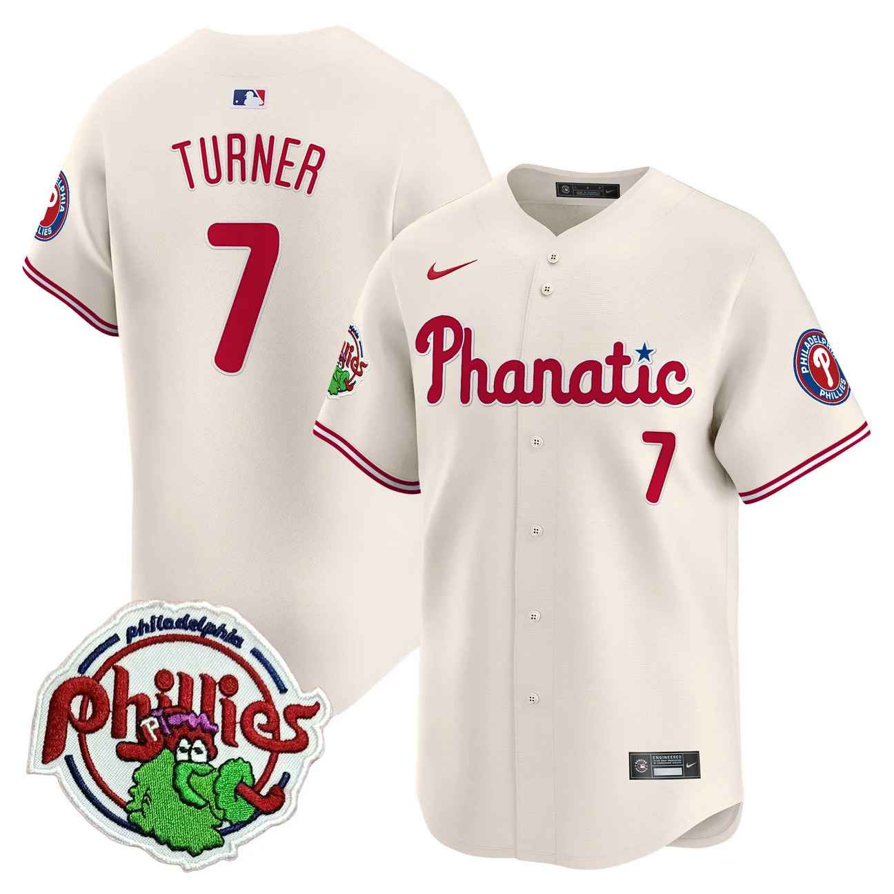 Men's Phillies Phanatic Patch Vapor Premier Limited Jersey CREAM #7 TREA TURNER