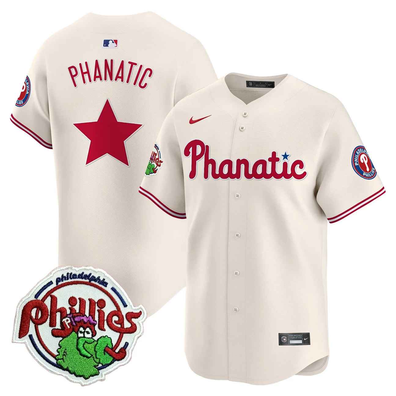 Men's Phillies Phanatic Patch Vapor Premier Limited Jersey CREAM PHANATIC