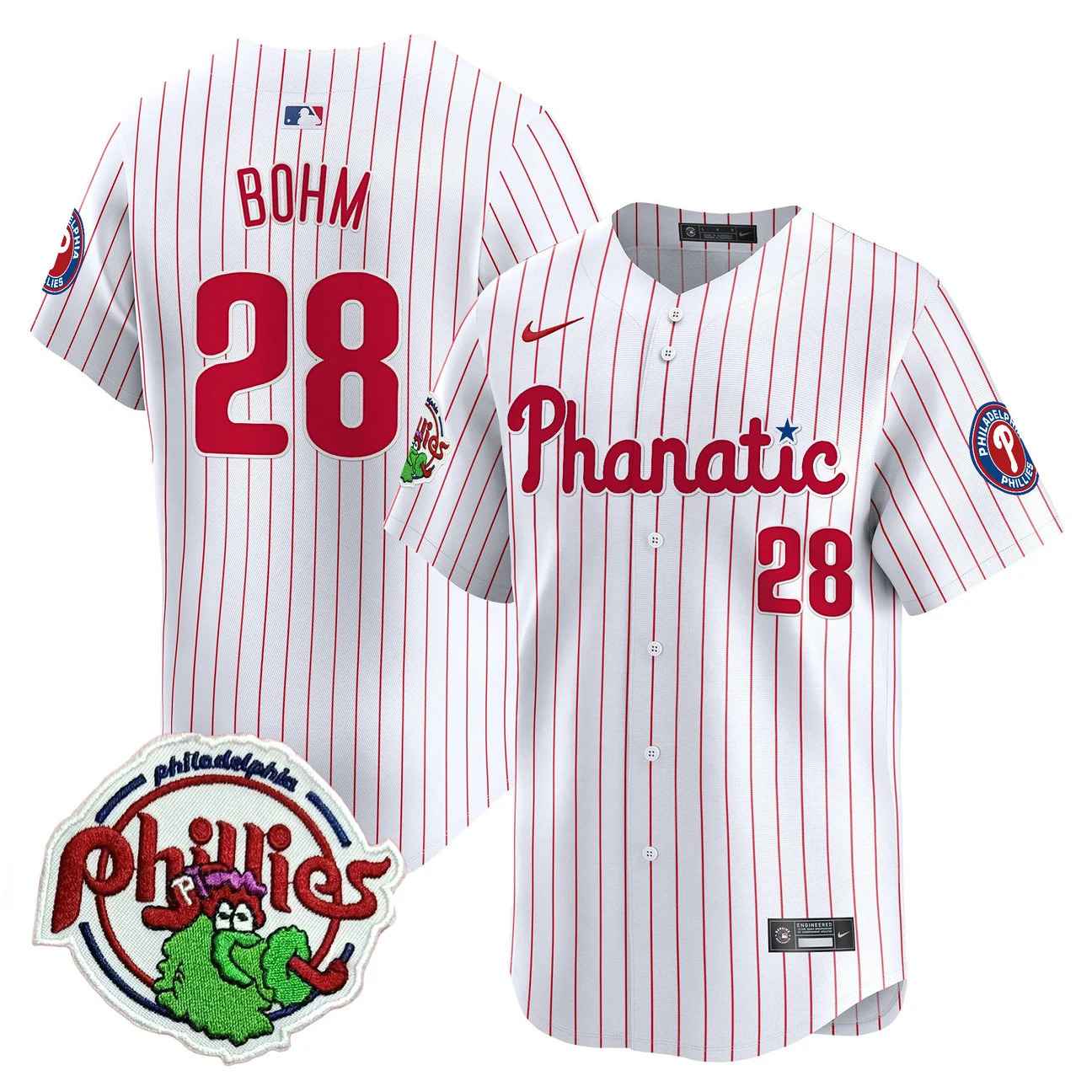 Men's Phillies Phanatic Patch Vapor Premier Limited Jersey PINSTRIPE #28 ALEC BOHM
