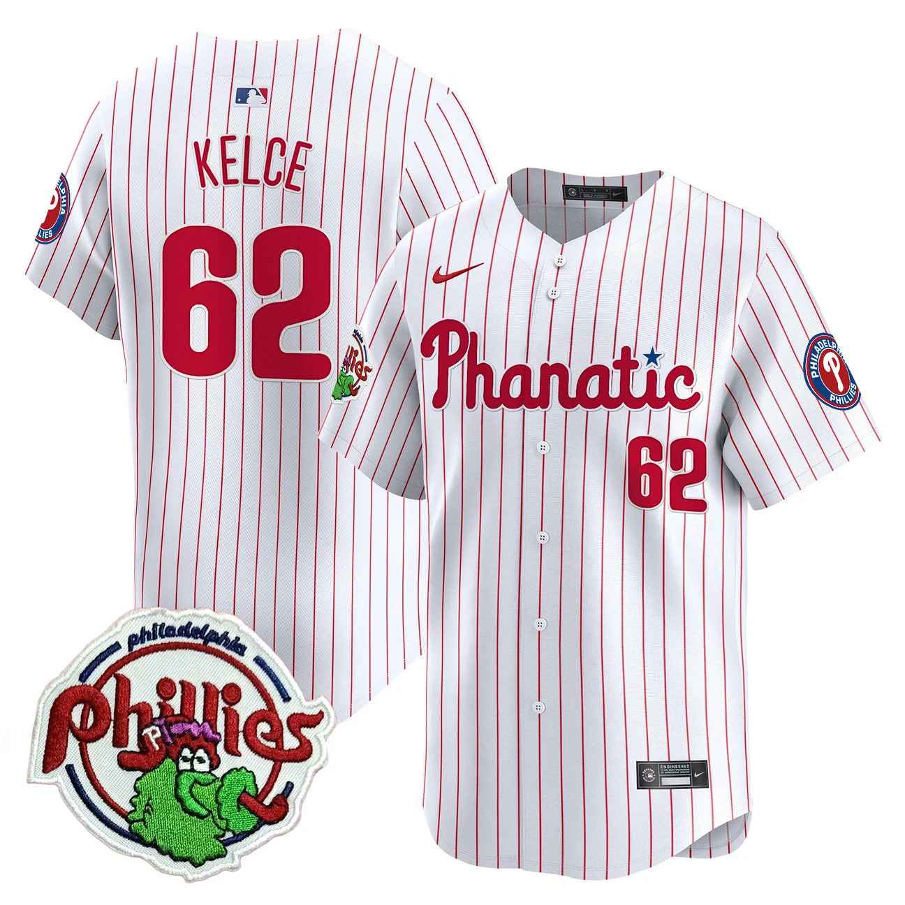 Men's Phillies Phanatic Patch Vapor Premier Limited Jersey PINSTRIPE #62 JASON KELCE