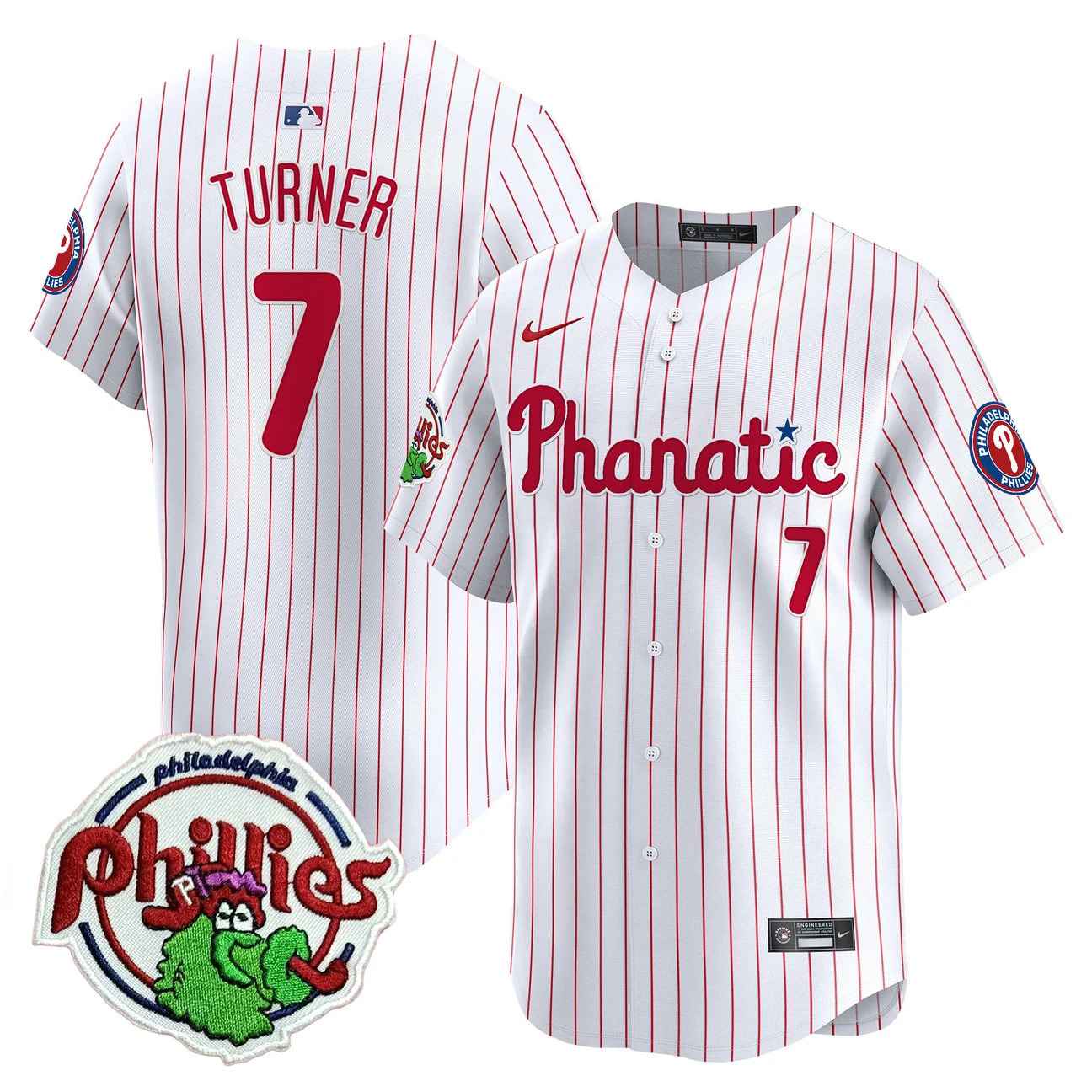 Men's Phillies Phanatic Patch Vapor Premier Limited Jersey PINSTRIPE #7 TREA TURNER