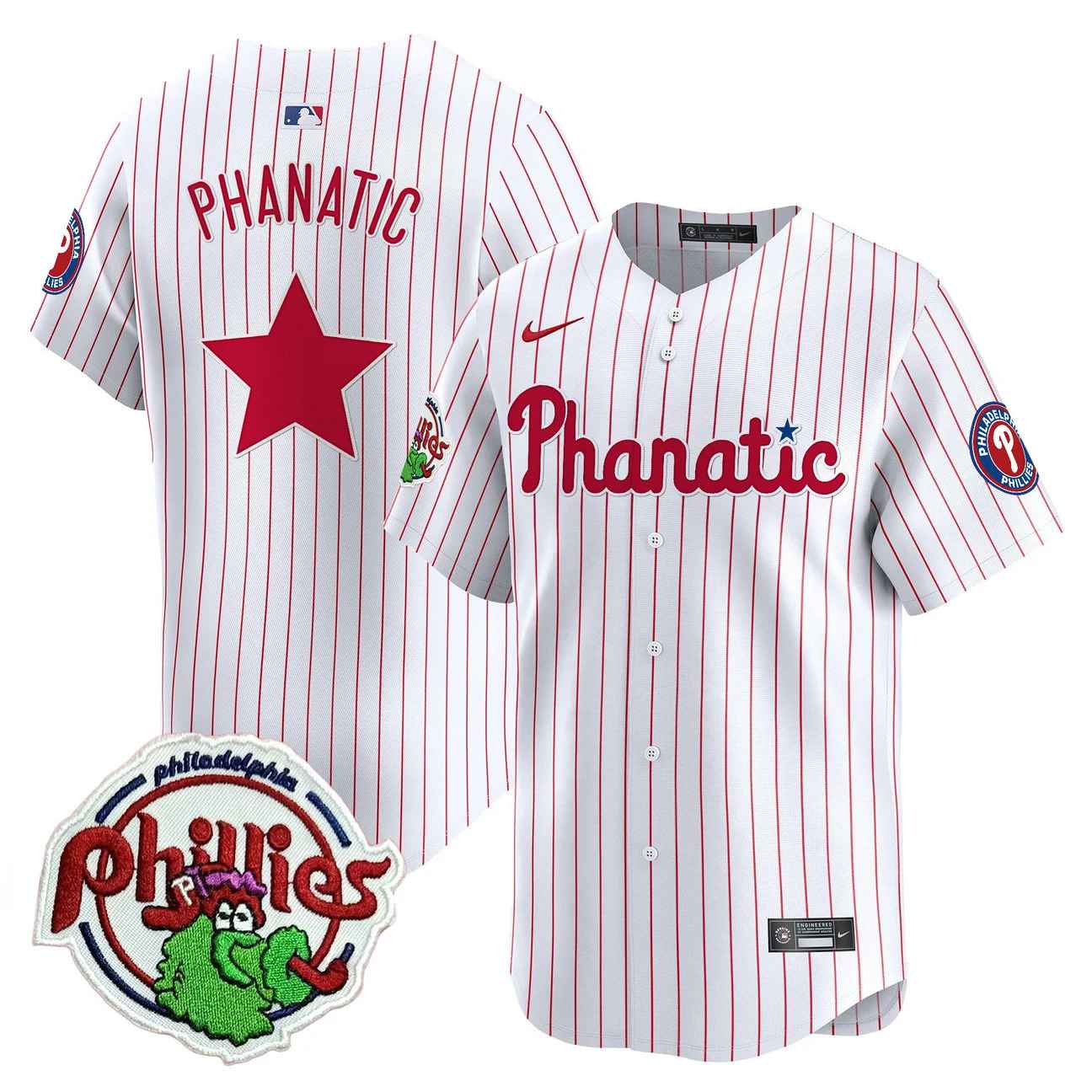 Men's Phillies Phanatic Patch Vapor Premier Limited Jersey PINSTRIPE PHANATIC