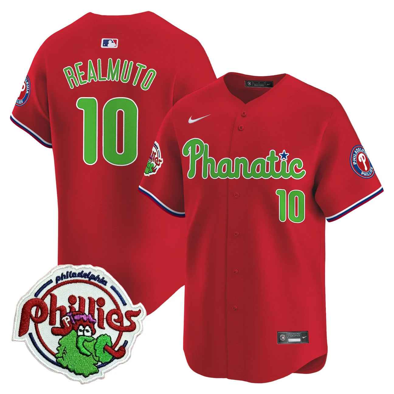 Men's Phillies Phanatic Patch Vapor Premier Limited Jersey RED #10 J.T. REALMUTO