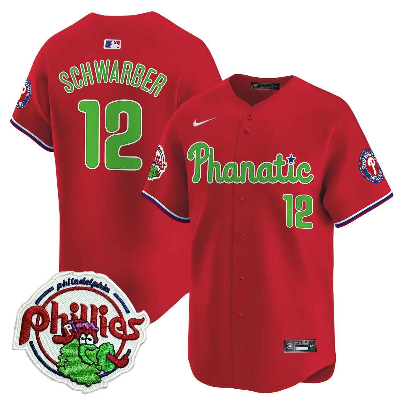 Men's Phillies Phanatic Patch Vapor Premier Limited Jersey RED #12 KYLE SCHWARBER