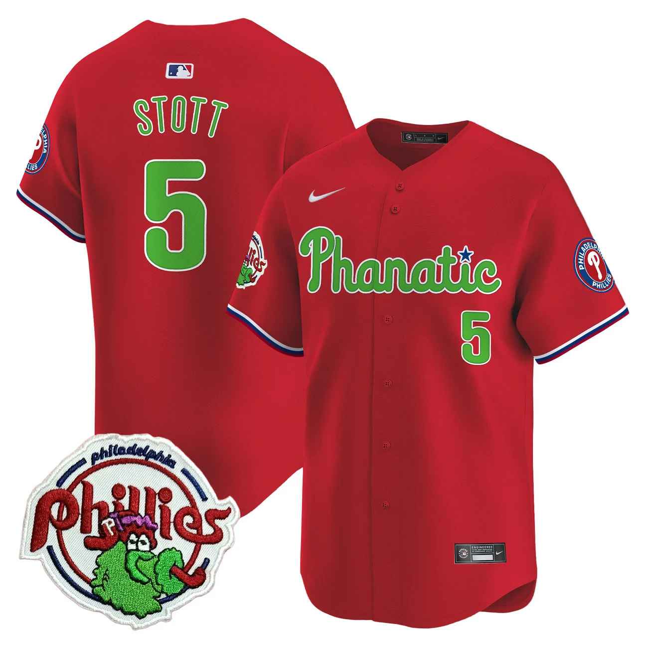 Men's Phillies Phanatic Patch Vapor Premier Limited Jersey RED #5 BRYSON STOTT