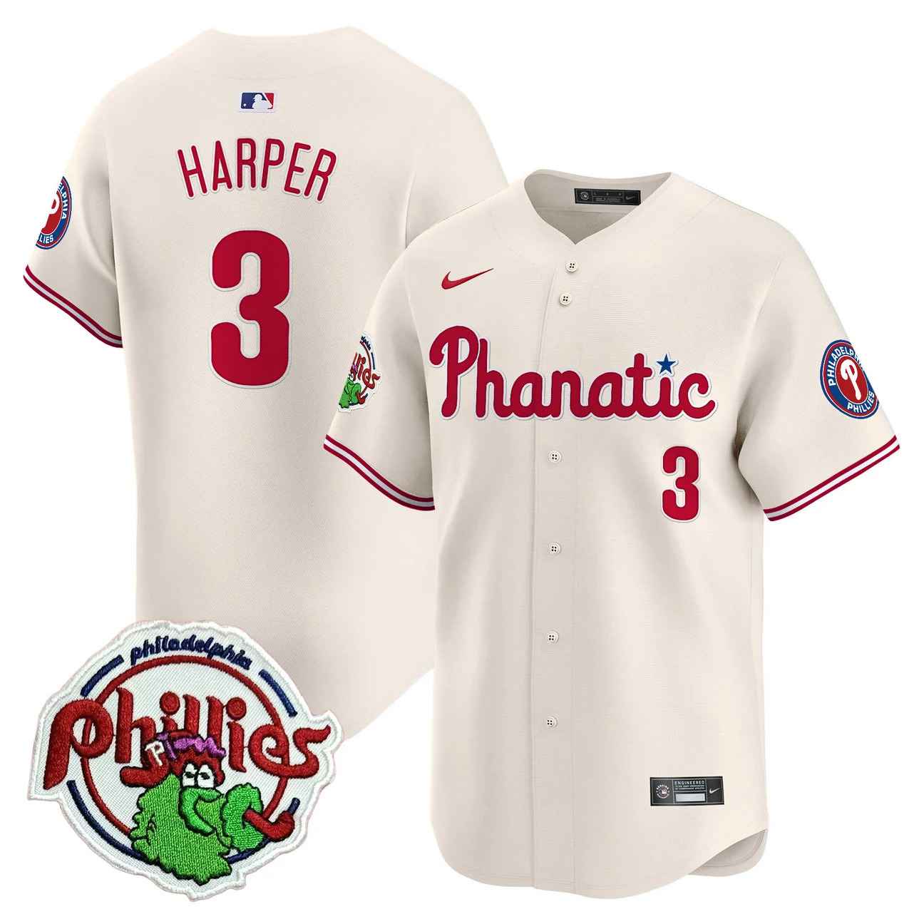 Men's Phillies Phanatic Patch Vapor Premier Limited Jersey SCREW #3 BRYCE HARPER