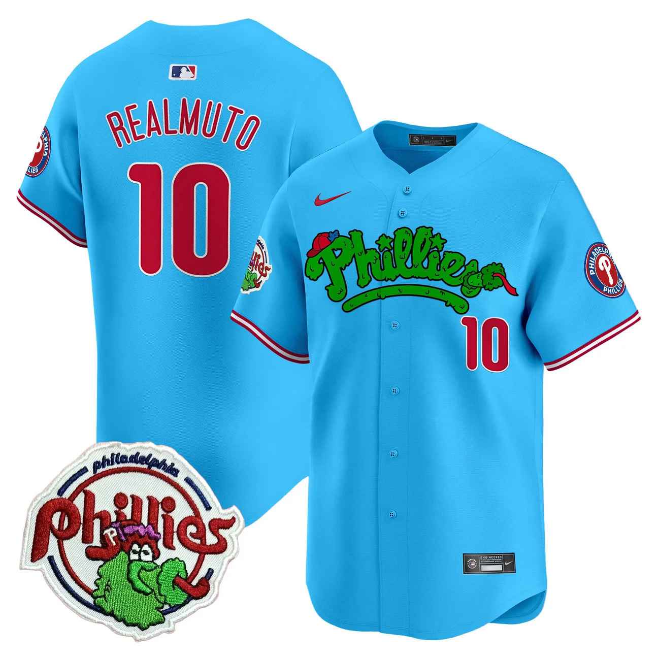 Men's Phillies Phanatic Patch Vapor Premier Limited Jersey V2 BLUE #10 J.T. REALMUTO