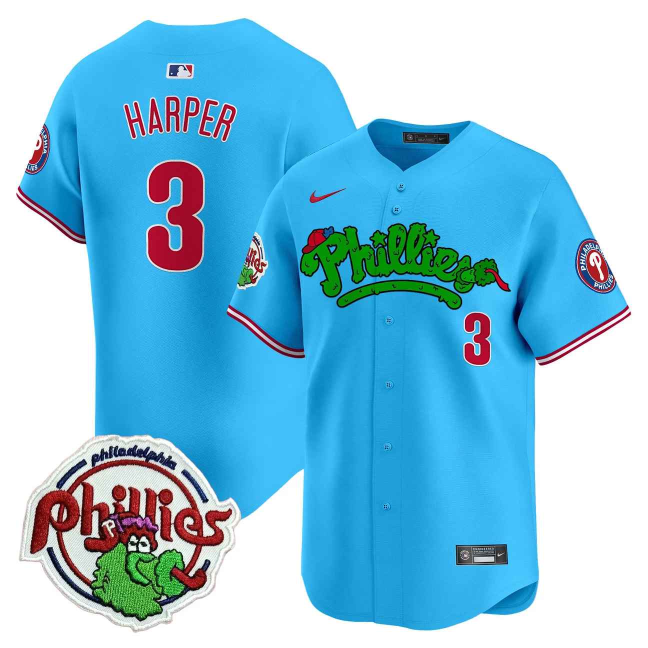 Men's Phillies Phanatic Patch Vapor Premier Limited Jersey V2 BLUE #3 BRYCE HARPER