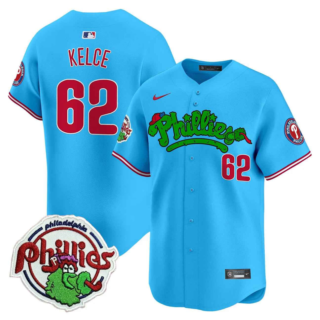 Men's Phillies Phanatic Patch Vapor Premier Limited Jersey V2 BLUE #62 JASON KELCE