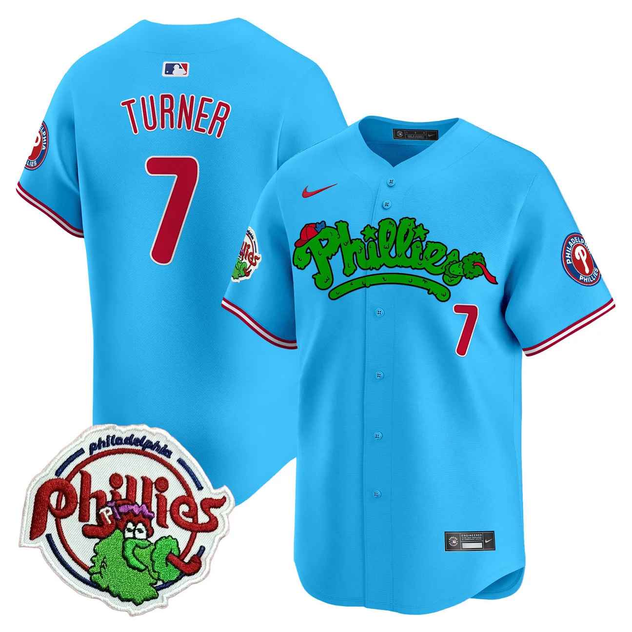 Men's Phillies Phanatic Patch Vapor Premier Limited Jersey V2 BLUE #7 TREA TURNER