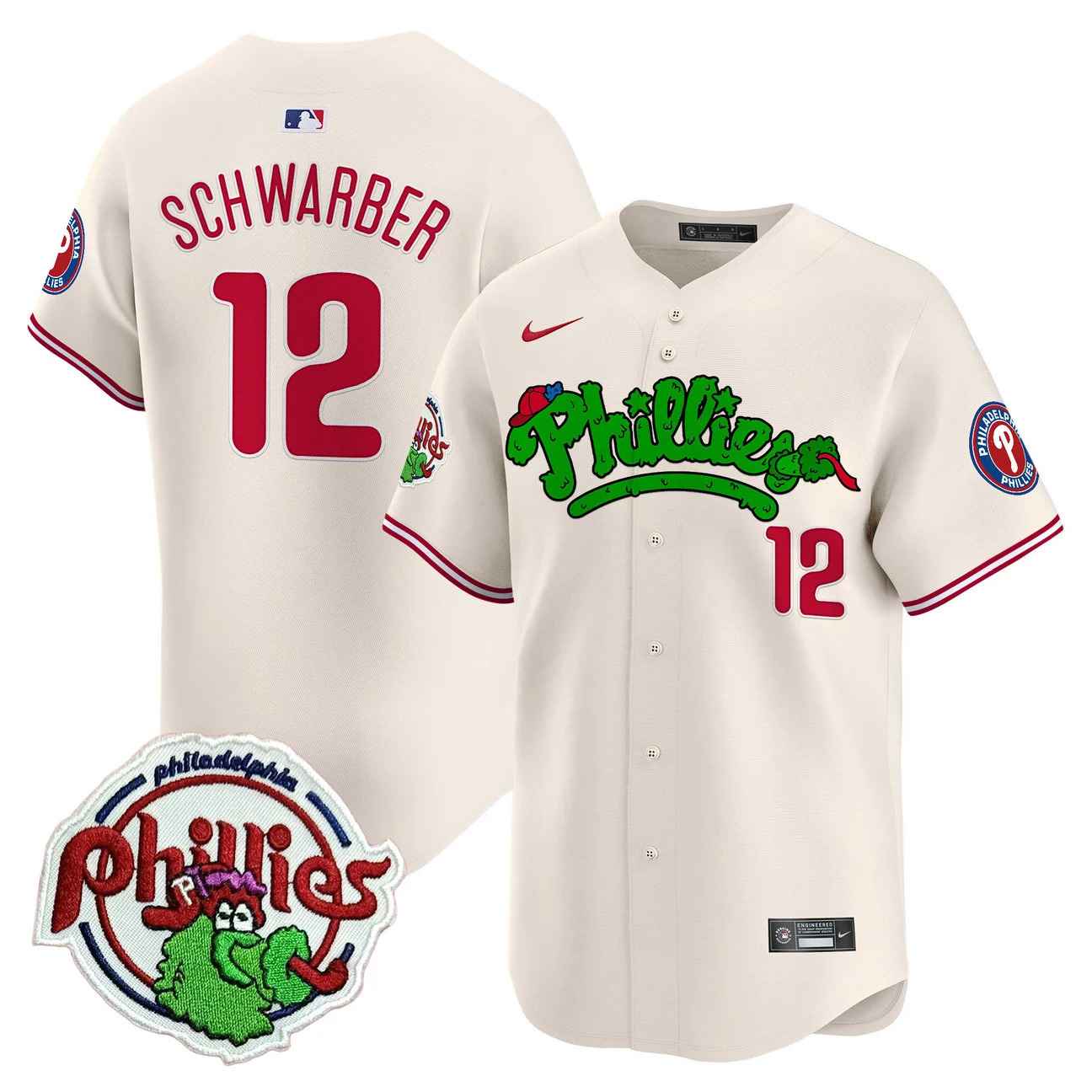 Men's Phillies Phanatic Patch Vapor Premier Limited Jersey V2 CREAM #12 KYLE SCHWARBER