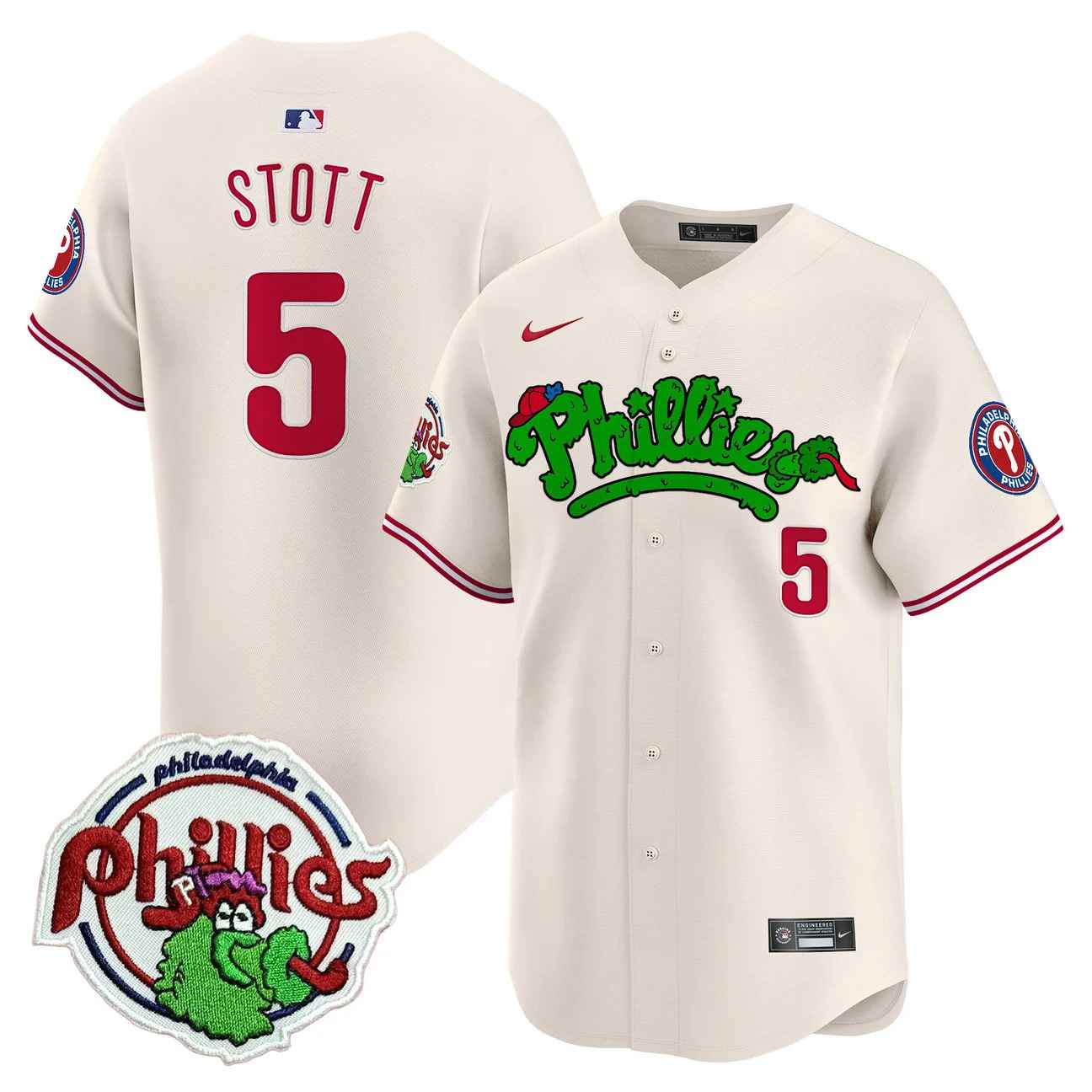 Men's Phillies Phanatic Patch Vapor Premier Limited Jersey V2 CREAM #5 BRYSON STOTT
