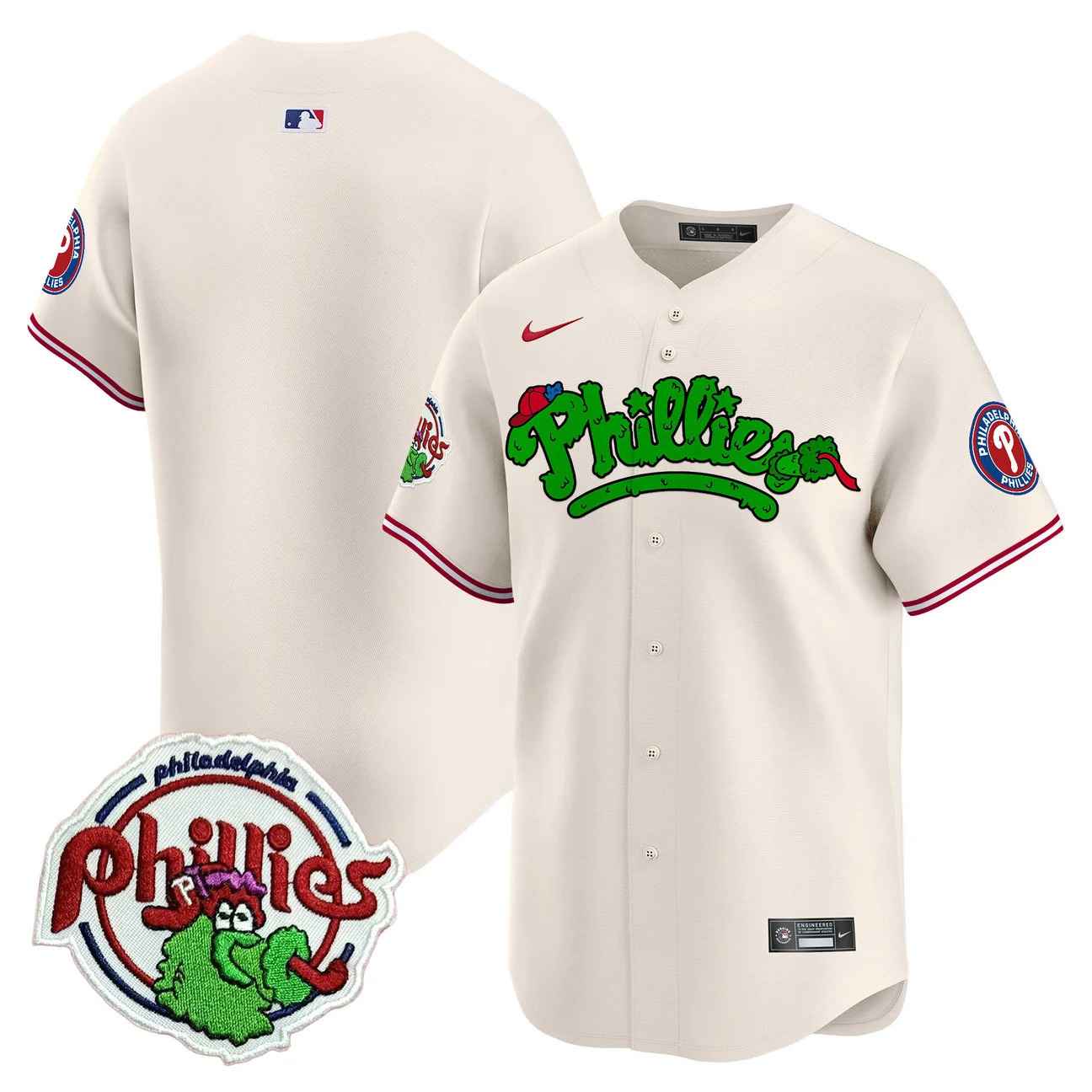 Men's Phillies Phanatic Patch Vapor Premier Limited Jersey V2 CREAM BLANK