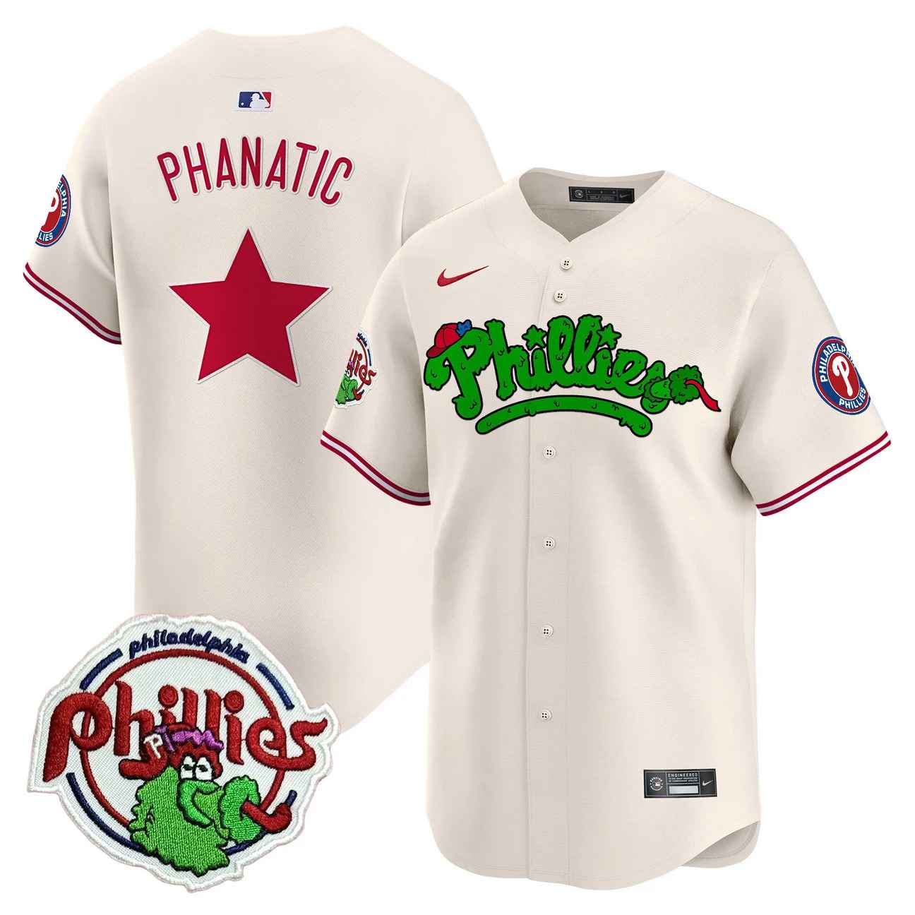 Men's Phillies Phanatic Patch Vapor Premier Limited Jersey V2 CREAM PHANATIC