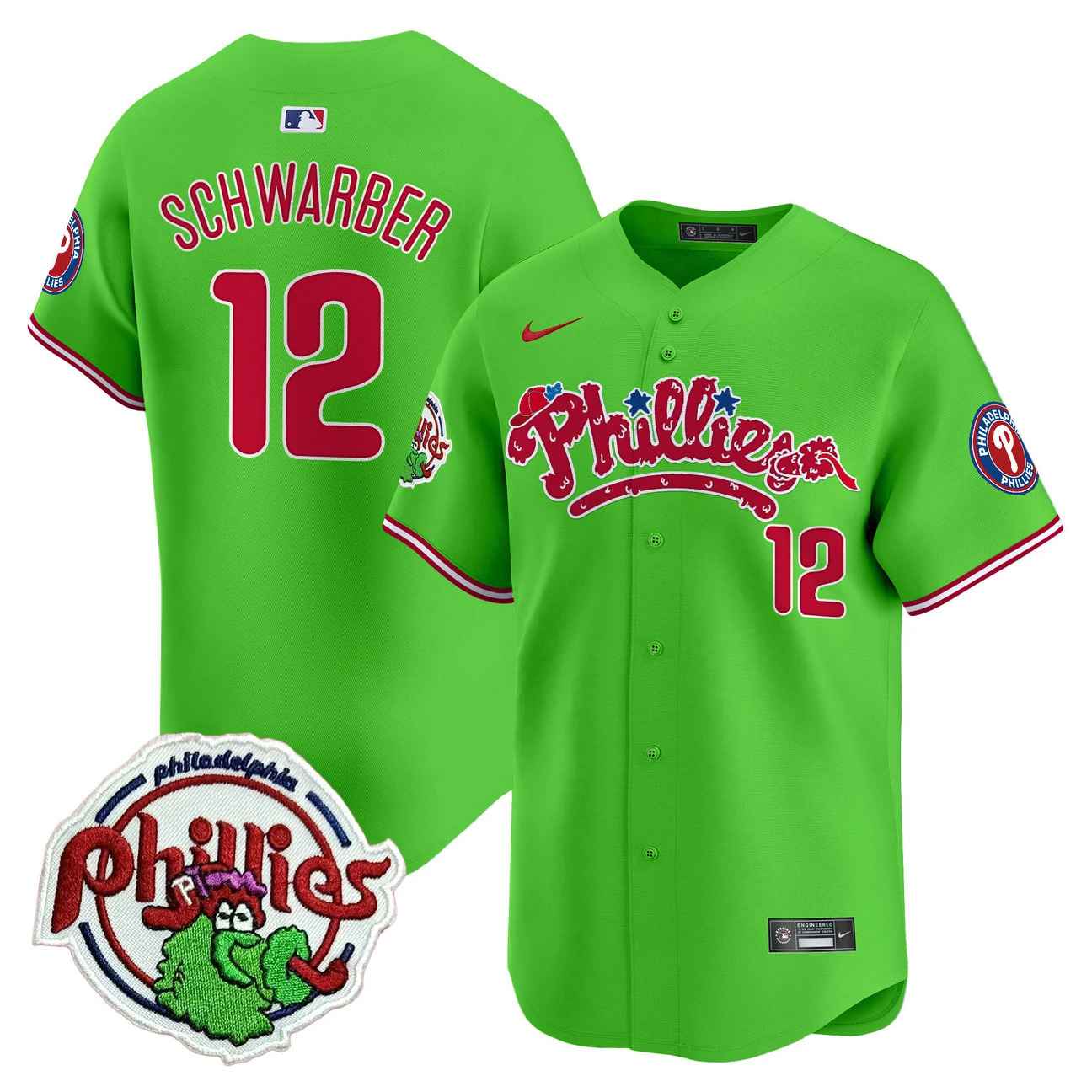 Men's Phillies Phanatic Patch Vapor Premier Limited Jersey V2 GREEN #12 KYLE SCHWARBER